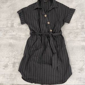 Linen Blend Pin Stripe Shirt Dress
